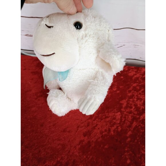MTY Soft Plush White Lamb Toy With Blue Bow For Ages 3+ Made Of Polyester Fiber - Picture 4 of 6